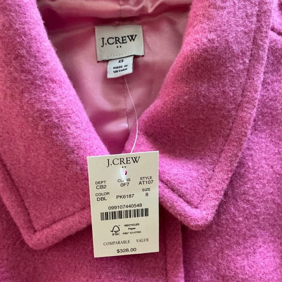 J. Crew Pink Wool Blend Women's Coat Button Front Size 8 New With Tags - Picture 7 of 7